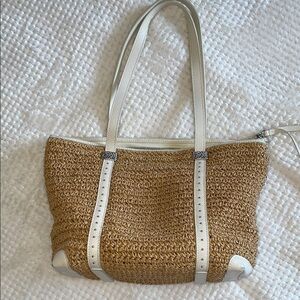 Brighton Tan and White Tote Bag with Woven Design